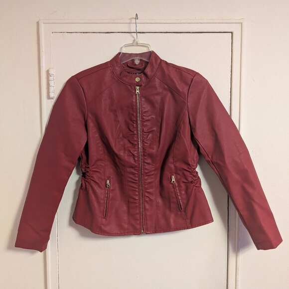 Baccini Red Faux Leather Jacket - Petite Medium - Picture 1 of 4